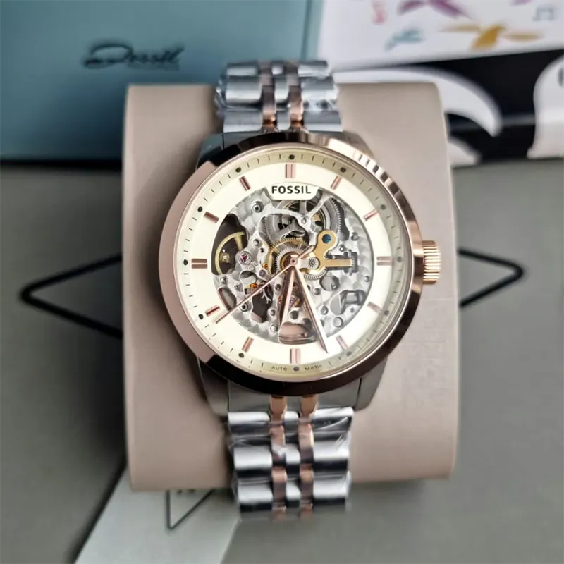 Fossil Townsman Automatic Beige Skeleton Dial Two-tone Men's Watch- ME3075